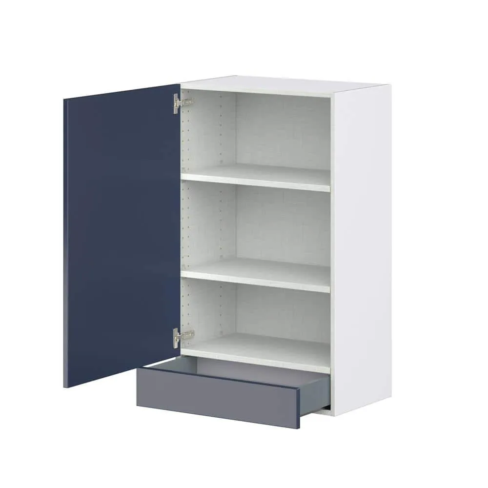 J COLLECTION Devon Painted 24 in. W x 40 in. H x 14 in. D Blue Recessed Assembled Wall Kitchen Cabinet with 1-Draw, photo 6 of 7