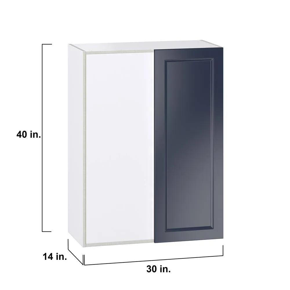 J COLLECTION Devon 30 in. W x 40 in. H x 14 in. D Painted Blue Recessed Assembled Wall Blind corner Kitchen Cabinet, photo 3 of 7