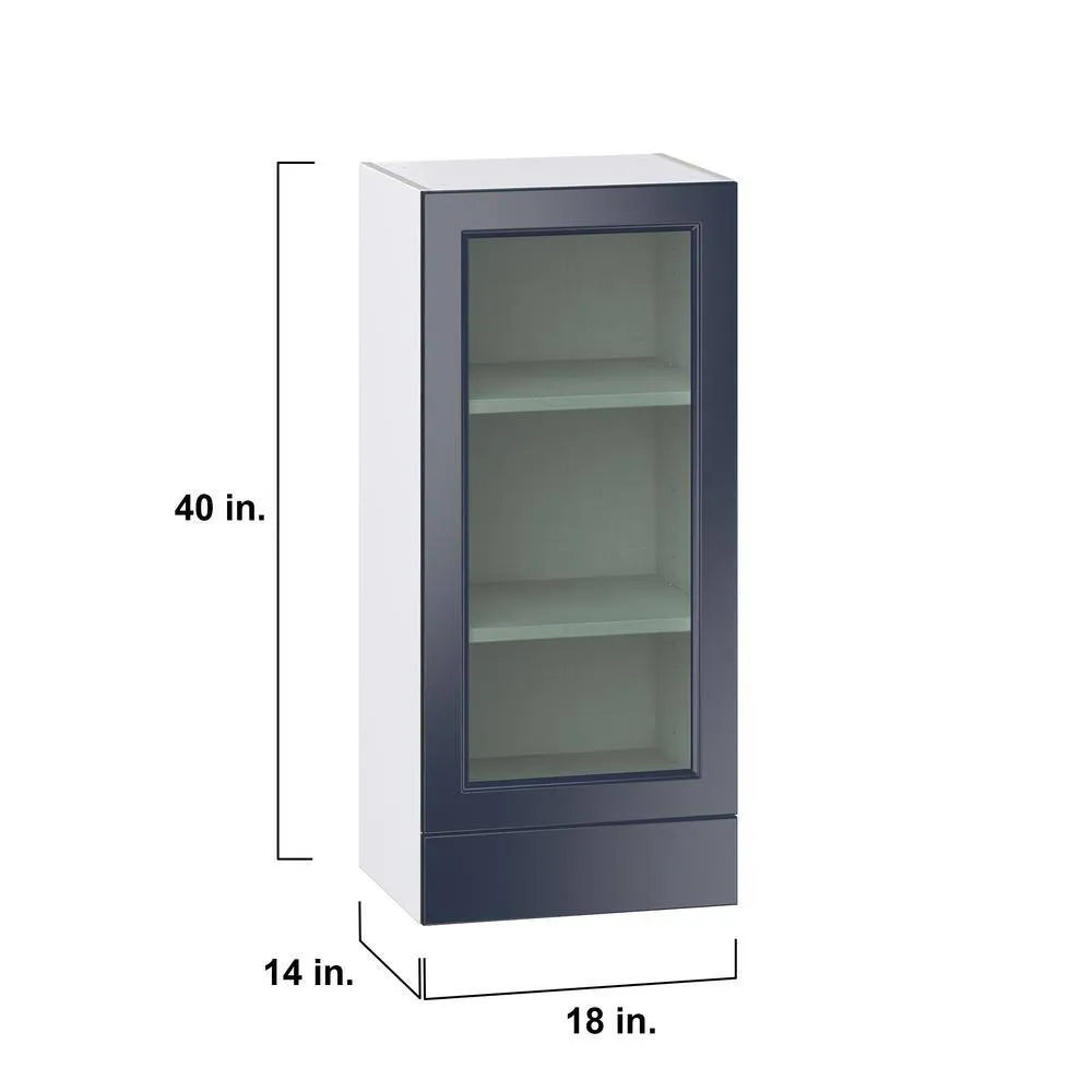 J COLLECTION 18 in. W x 40 in. H x 14 in. D Devon Painted Blue Recessed Assembled Wall Kitchen Cabinet with Glass Door and Drawer, photo 4 of 8