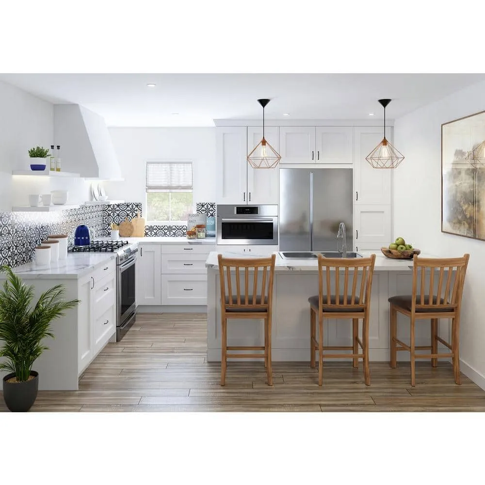 J COLLECTION Alton Painted 30 in. W x 89.5 in. H x 24 in. D in White Shaker Assembled Pantry Microwave Kitchen Cabinet with 3 Drawers, photo 2 of 7