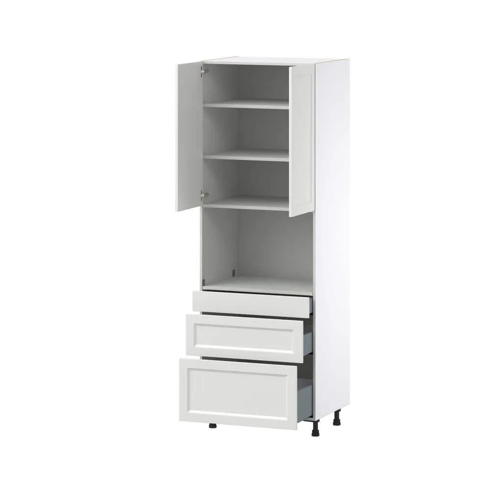 J COLLECTION Alton Painted 30 in. W x 89.5 in. H x 24 in. D in White Shaker Assembled Pantry Microwave Kitchen Cabinet with 3 Drawers, photo 5 of 7