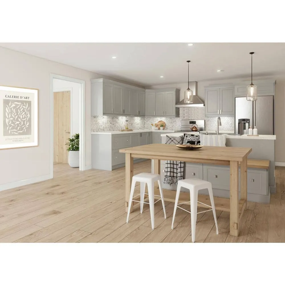 J COLLECTION Littleton Painted Gray Recessed Assembled Glass Wall Kitchen Cabinet with Drawers (15 in. W x 40 in. H x 14 in. D), photo 3 of 7
