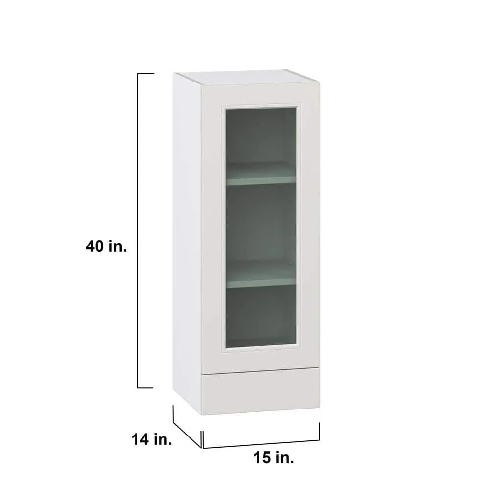 J COLLECTION Littleton Painted Gray Recessed Assembled Glass Wall Kitchen Cabinet with Drawers (15 in. W x 40 in. H x 14 in. D), photo 4 of 7
