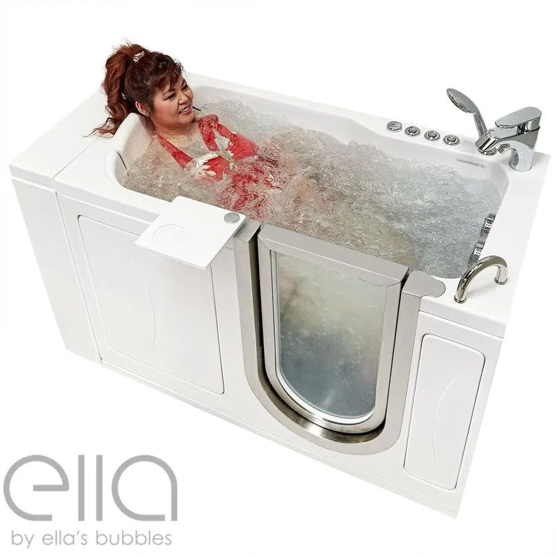 Ella Petite 52 in. Acrylic Walk-In Whirlpool & MicroBubble Bathtub in White with Fast Fill Faucet, Heated Seat, Right-Hand-Swing Dual Drain, photo 11 of 14