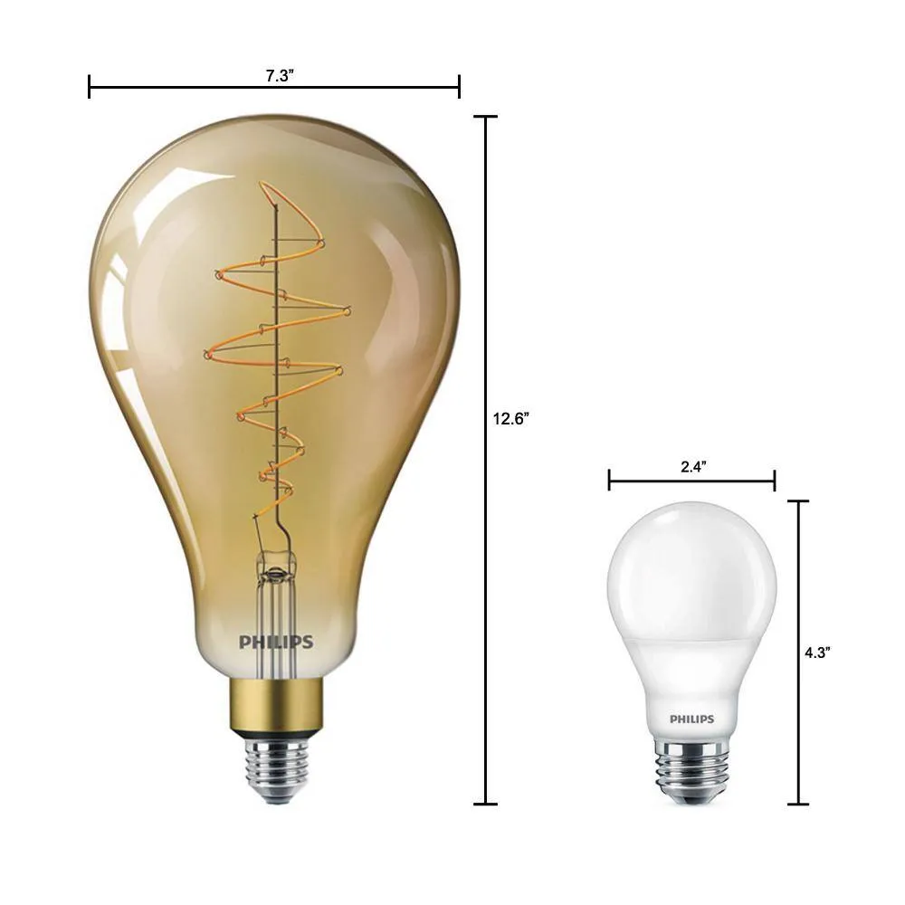 Philips 40-Watt Equivalent A50 Dimmable Vintage Glass Edison LED Large Light Bulb, Amber Warm White (2000K), photo 6 of 8