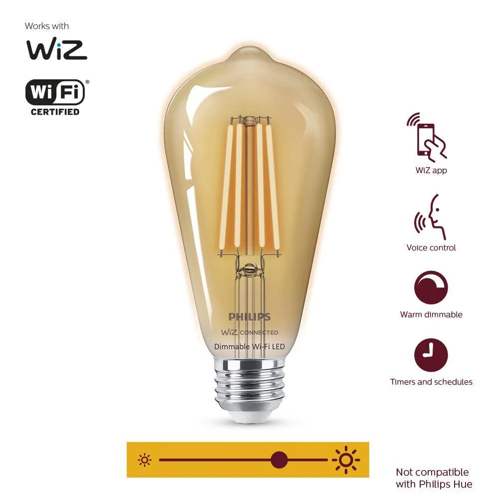 Philips Amber ST19 LED 40-Watt Equivalent Dimmable Smart Wi‑Fi (WiZ Connected) Wireless Light Bulb, photo 3 of 8