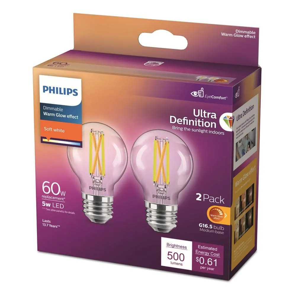 Philips 40-Watt Equivalent G16.5 Dimmable Medium Base LED Light Bulb with Warm Glow, Soft White (2-Pack), photo 8 of 8