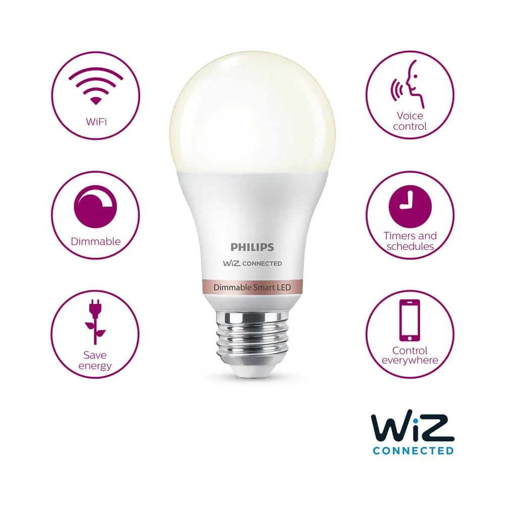 Philips Soft White A19 LED 60-Watt Equivalent Dimmable Smart Wi‑Fi WiZ Connected Light Bulbs (4‑Pack), photo 3 of 8