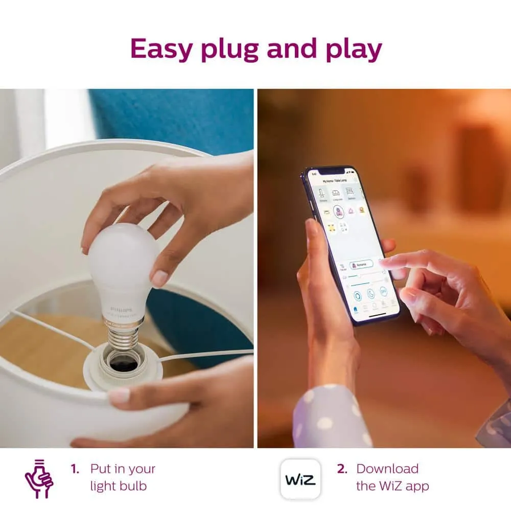 Philips Soft White A19 LED 60-Watt Equivalent Dimmable Smart Wi‑Fi WiZ Connected Light Bulbs (4‑Pack), photo 8 of 8