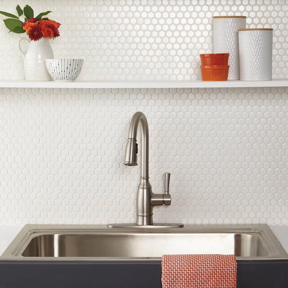 Daltile Premier Accents Powder White Hexagon 10 in. x 12 in. x 4 mm Porcelain Mosaic Floor and Wall Tile (0.84 sq. ft. / piece), photo 2 of 7