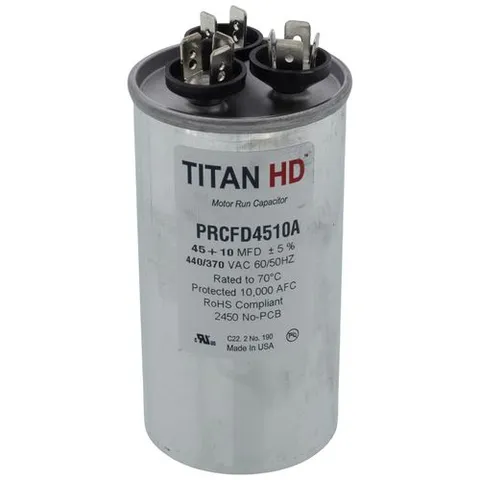 PRCFD4510A 45/10 MFD Round Dual Motor Run Capacitor (440/370V)