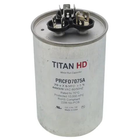 PRCFD7075A 70/7.5 MFD Round Dual Motor Run Capacitor (440/370V)