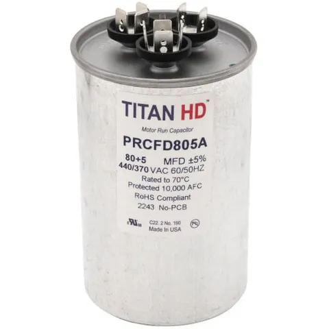 PRCFD805A 80/5 MFD Round Dual Motor Run Capacitor (440/370V)