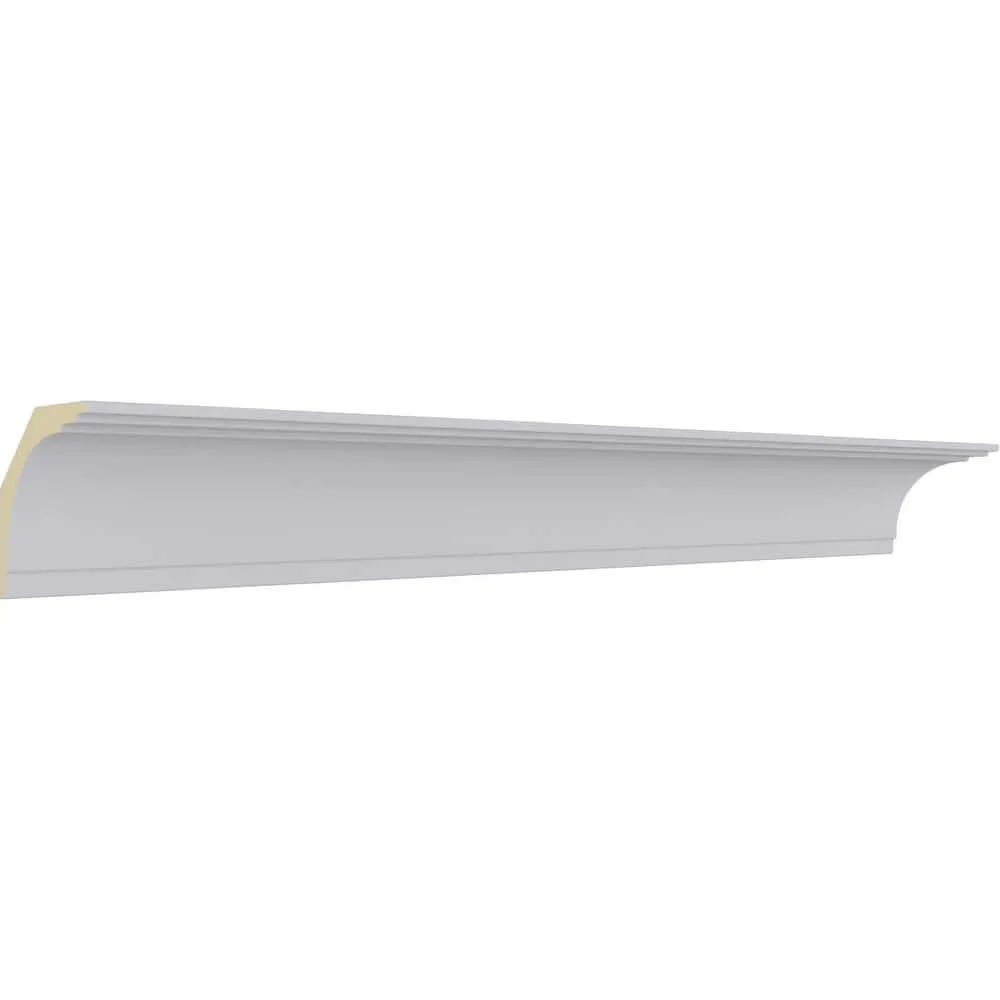 Ekena Millwork 4-1/4 in. H x 4-3/4 in. P x 6-3/8 in. F x 94-1/2 in. L Polyurethane Bradford Traditional Smooth Crown Moulding 12-Pack, photo 3 of 14