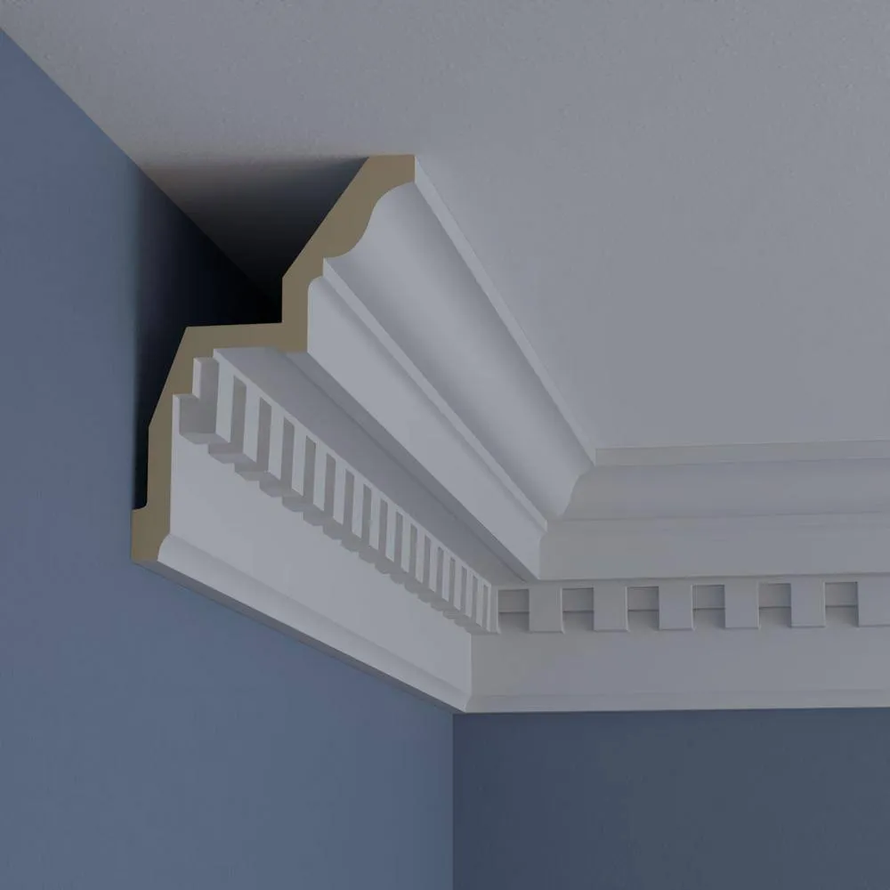 Ekena Millwork 4-3/4 in. x 6-3/4 in. x 94-1/2 in. Polyurethane Dentil Crown Moulding, photo 10 of 14