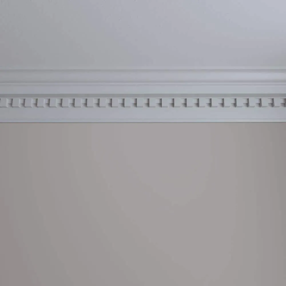 Ekena Millwork 4-3/4 in. x 6-3/4 in. x 94-1/2 in. Polyurethane Dentil Crown Moulding, photo 11 of 14