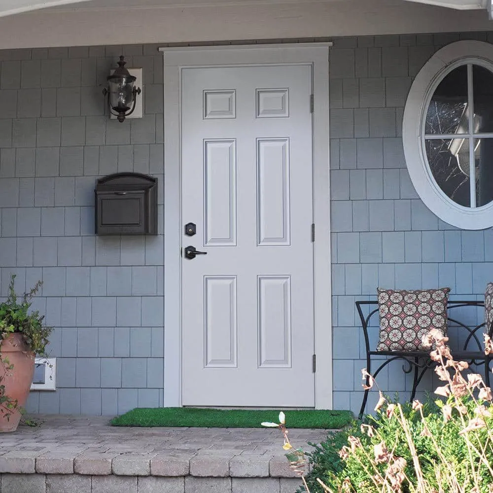 Masonite 30 in. x 80 in. Premium 6 Panel Left-Hand Outswing Primed Impact Steel Prehung Front Exterior Door (No Brickmold), photo 2 of 4
