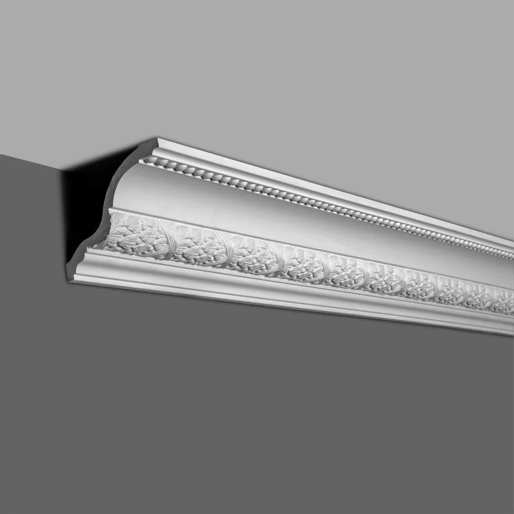 American Pro Decor 3-7/8 in. x 4-5/8 in. x 96 in. Laurel Leaves and Ribbon Polyurethane Crown Moulding Pro Pack 40 LF (5-Pack), photo 2 of 4