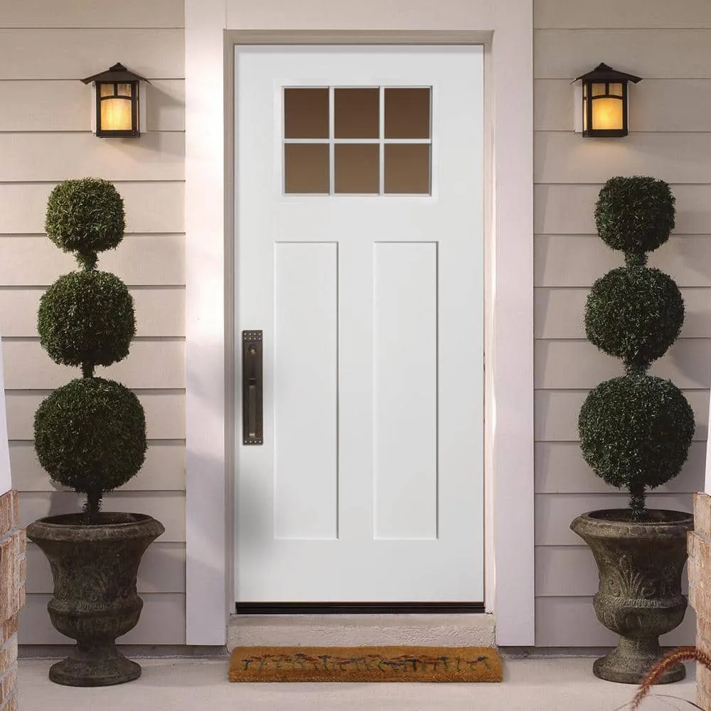 Masonite 36 x 80 in. Craftsman 6 Lite Right-Hand Inswing Primed White Smooth Fiberglass Prehung Front Door with Brickmold, photo 2 of 4