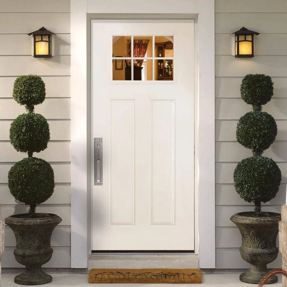 Masonite 36 x 80 in. Craftsman 6 Lite Left Hand Inswing Primed Smooth Fiberglass Prehung Front Door, No Brickmold, photo 2 of 4