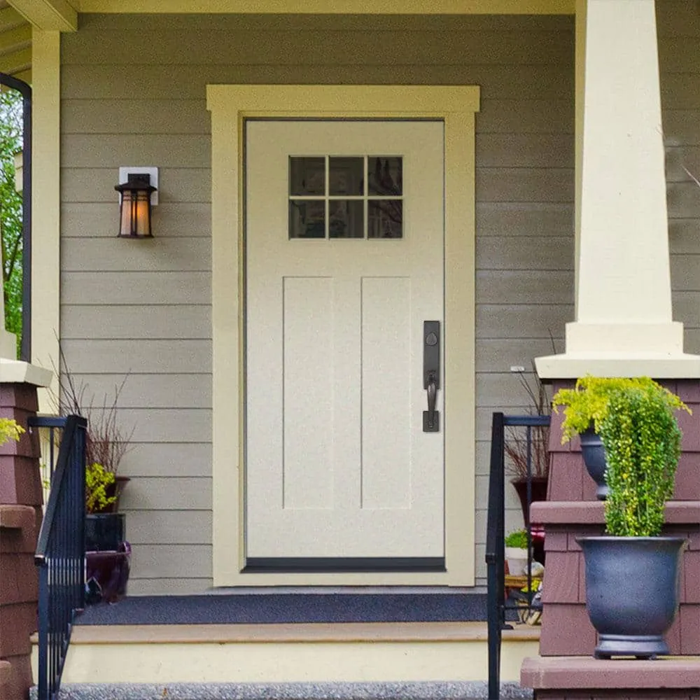 Masonite Craftsman 32 in. x 80 in. Left-Hand Inswing 1/4 Lite Clear Glass Primed White Smooth Fiberglass Prehung Front Door, photo 4 of 4