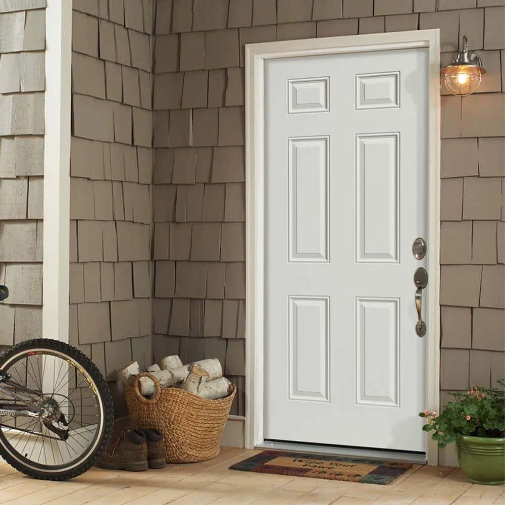 Masonite 6-Panel Primed Smooth Fiberglass Prehung Front Door, Left-Hand Inswing, 30 in. x 80 in., photo 2 of 5