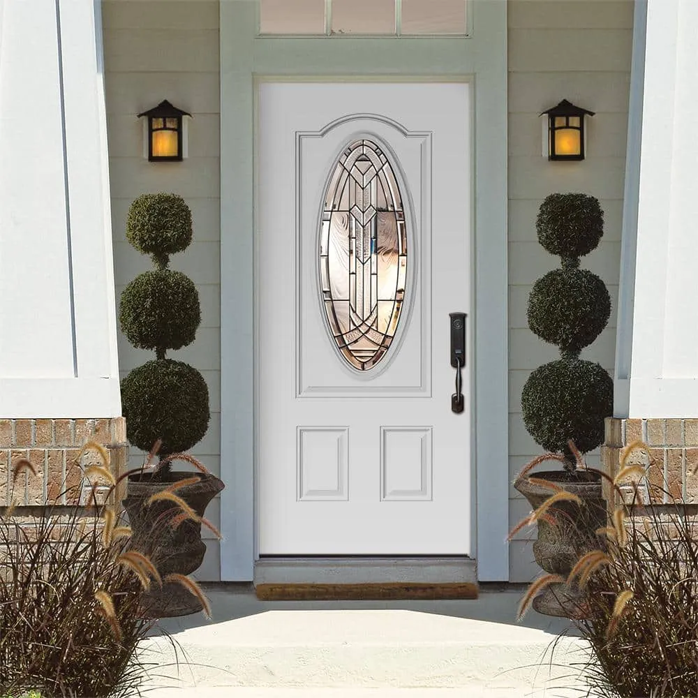 Masonite 36 in. x 80 in. Chatham 3/4 Oval-Lite Right-Hand Inswing Primed Steel Prehung Front Exterior Door with Brickmold, photo 2 of 7