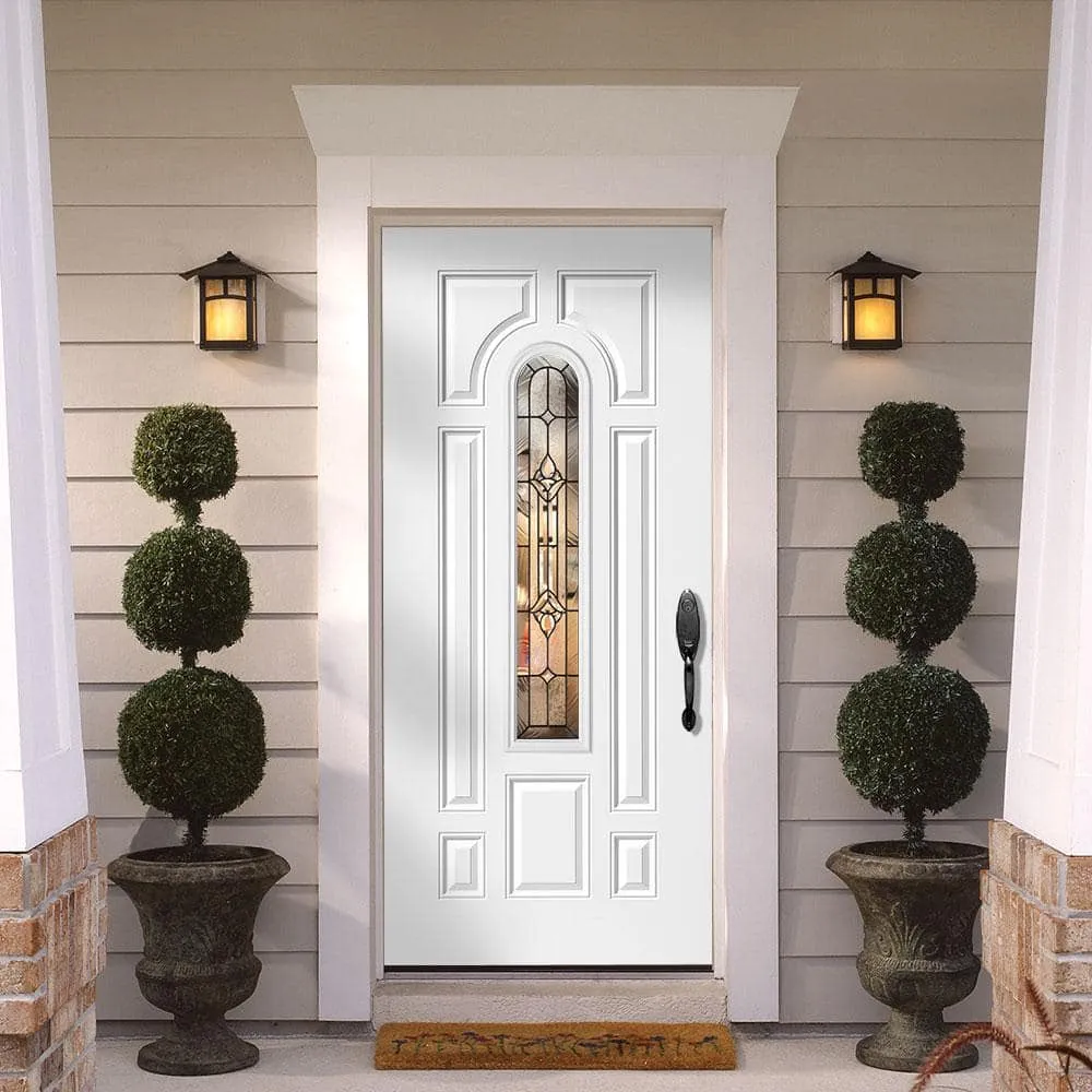 Masonite 36 in. x 80 in. Providence Center Arch Right-Hand Outswing Primed Steel Prehung Front Exterior Door, photo 2 of 7