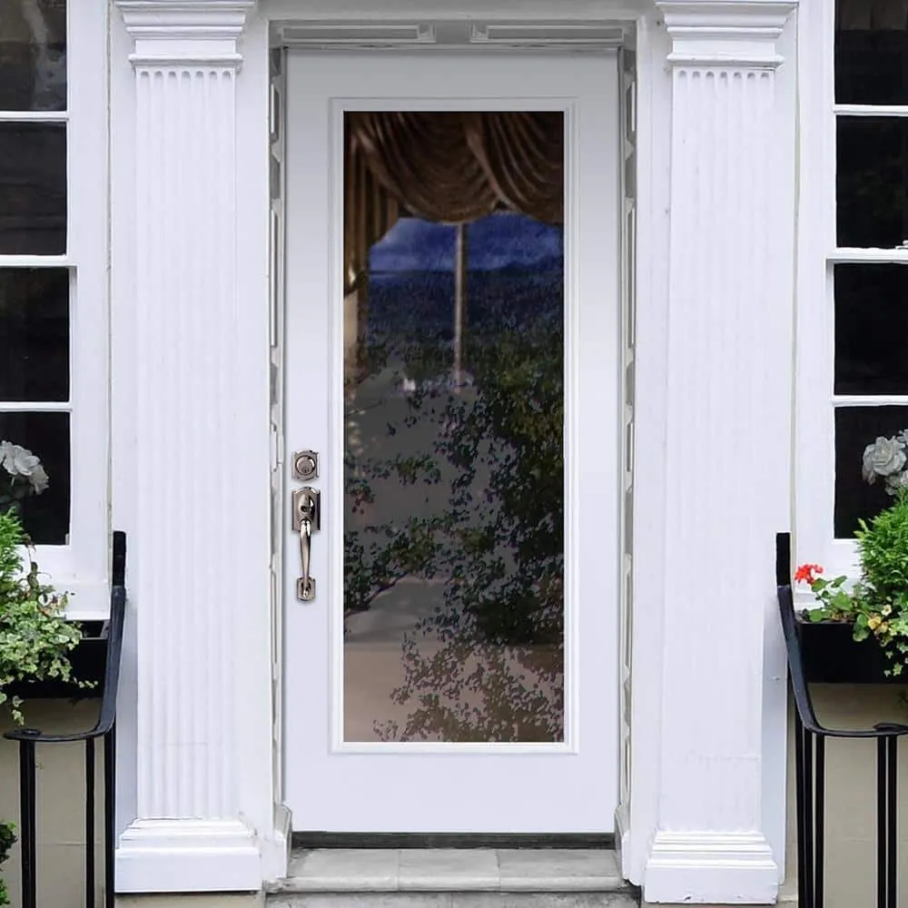 Masonite Premium Full Lite Primed Steel Prehung Front Door with Brickmold, Right-Hand Inswing, 32 in. x 80 in., photo 2 of 4