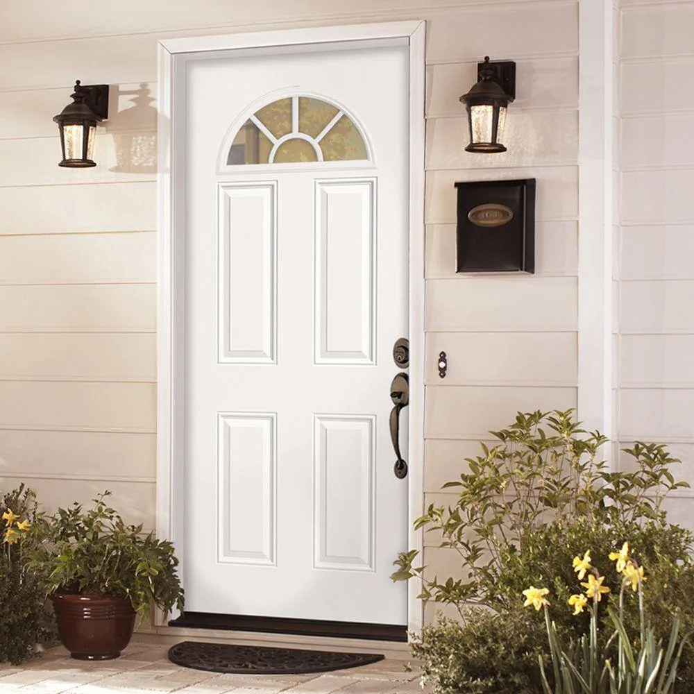 Masonite Premium Fan Lite Primed Steel Prehung Front Door, No Brickmold, 32 in. x 80 in., Left Hand Inswing, photo 2 of 5