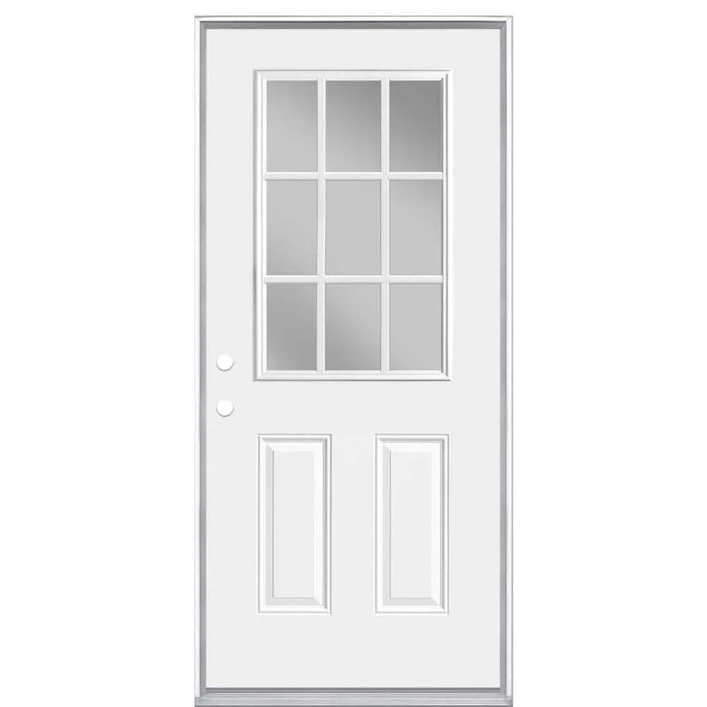 Masonite Premium 9 Lite Primed Steel Prehung Front Door, Right-Hand Inswing, No Brickmold, 36 in. x 80 in., photo 9 of 12