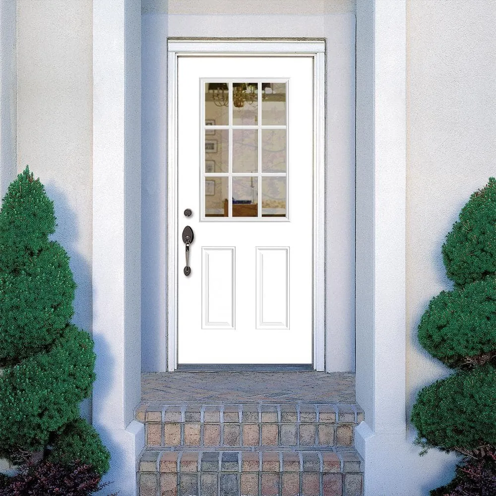 Masonite Premium 9 Lite Primed Steel Prehung Front Door, Right-Hand Inswing, No Brickmold, 36 in. x 80 in., photo 10 of 12