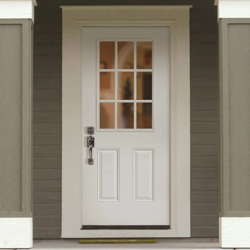 Masonite 30 in. x 80 in. Masonite Premium 9 Lite Primed Right-Hand Inswing Steel Prehung Front Exterior Door with Brickmold, photo 3 of 4