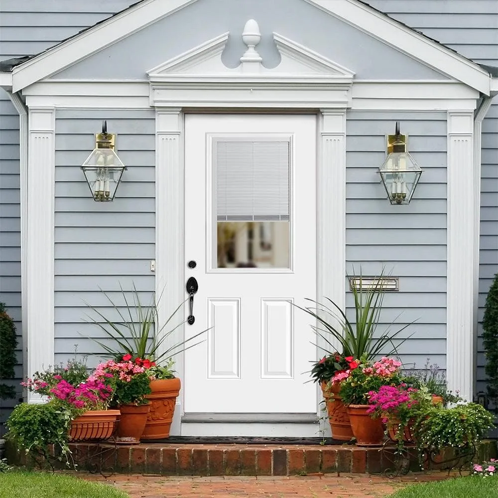 Masonite 36 in. x 80 in. Premium Clear 1/2-Lite Mini-Blind Right-Hand Inswing Primed Steel Prehung Front Exterior Door, photo 2 of 5