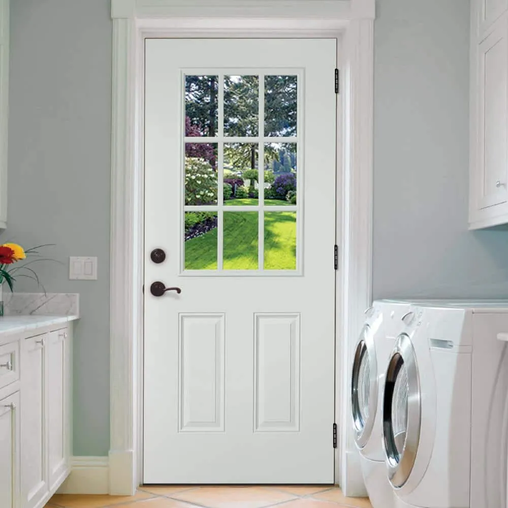 Masonite 36 in. x 80 in. Premium 9 Lite Left-Hand Inswing Primed Steel Prehung Front Exterior Door (No Brickmold), photo 3 of 4