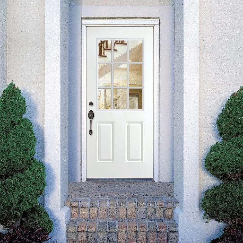 Masonite 36 in. x 80 in. Premium 9 Lite Left-Hand Inswing Primed Steel Prehung Front Exterior Door (No Brickmold), photo 2 of 4