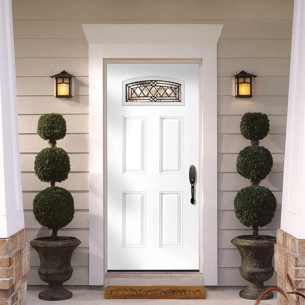 Masonite 36 in. x 80 in. Halifax Camber Fan-Lite Left Hand Inswing Primed Steel Prehung Front Exterior Door (No Brickmold), photo 2 of 6