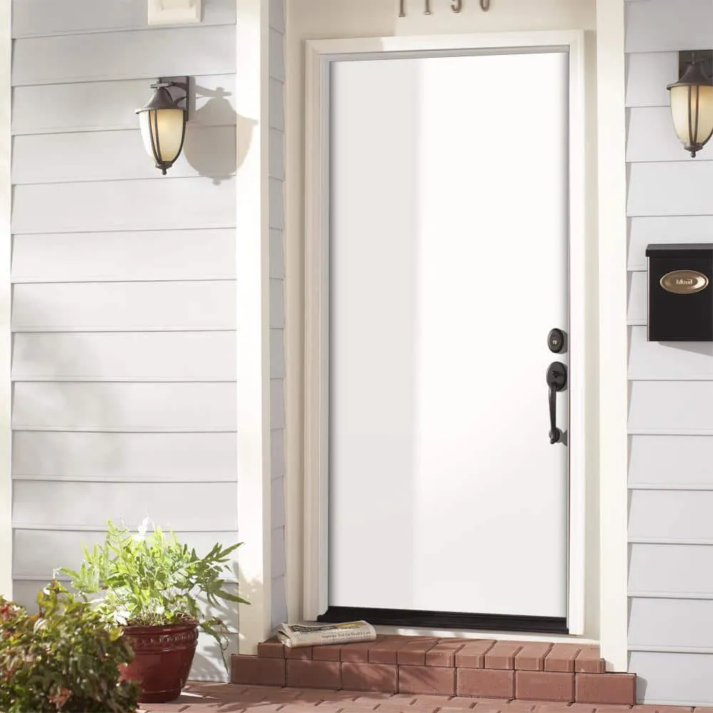 Masonite 32 in. x 80 in. Premium Flush Left-Hand Inswing Primed Steel Prehung Front Exterior Door, No Brickmold, photo 2 of 4