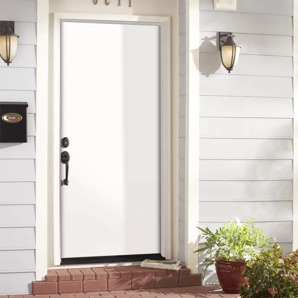 Masonite 30 in. x 80 in. Premium Flush Right-Hand Inswing Primed White Steel Prehung Front Exterior Door, photo 2 of 4