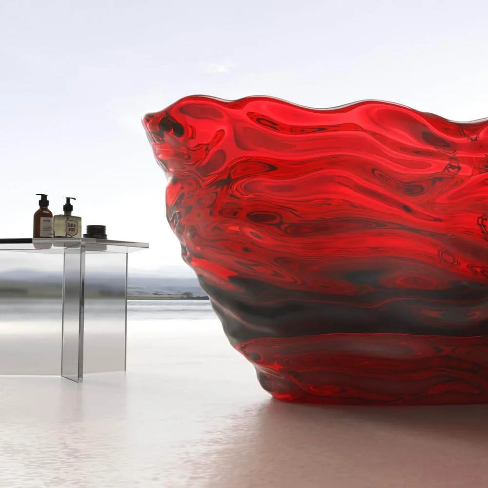 Vanity Art 69 in. x 30 in. Freestanding Oval Soaking Stone Resin Bathtub in Pure Resin Red with Polished Chrome Pop Up Drain, photo 5 of 7