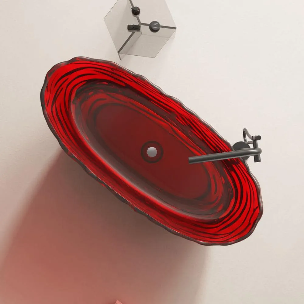 Vanity Art 69 in. x 30 in. Freestanding Oval Soaking Stone Resin Bathtub in Pure Resin Red with Polished Chrome Pop Up Drain, photo 3 of 7