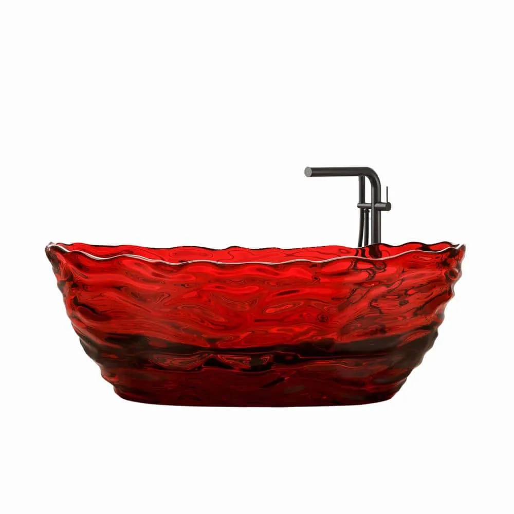 Vanity Art 69 in. x 30 in. Freestanding Oval Soaking Stone Resin Bathtub in Pure Resin Red with Polished Chrome Pop Up Drain, photo 4 of 7