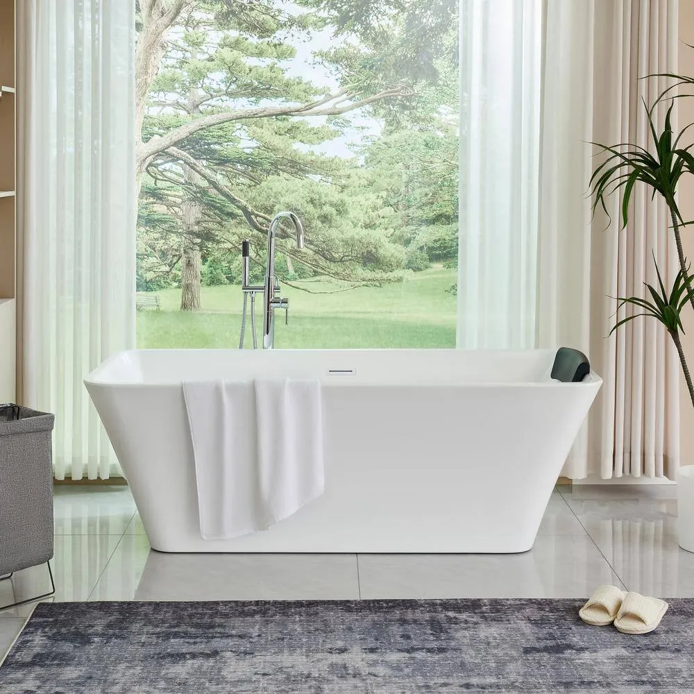 Vanity Art Nantes 67 in. x 30 in. Acrylic Freestanding Soaking Bathtub with Center Drain in Pure White, photo 3 of 12