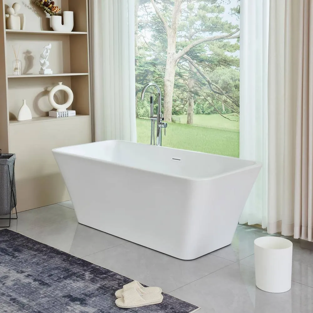 Vanity Art Nantes 67 in. x 30 in. Acrylic Freestanding Soaking Bathtub with Center Drain in Pure White, photo 7 of 12