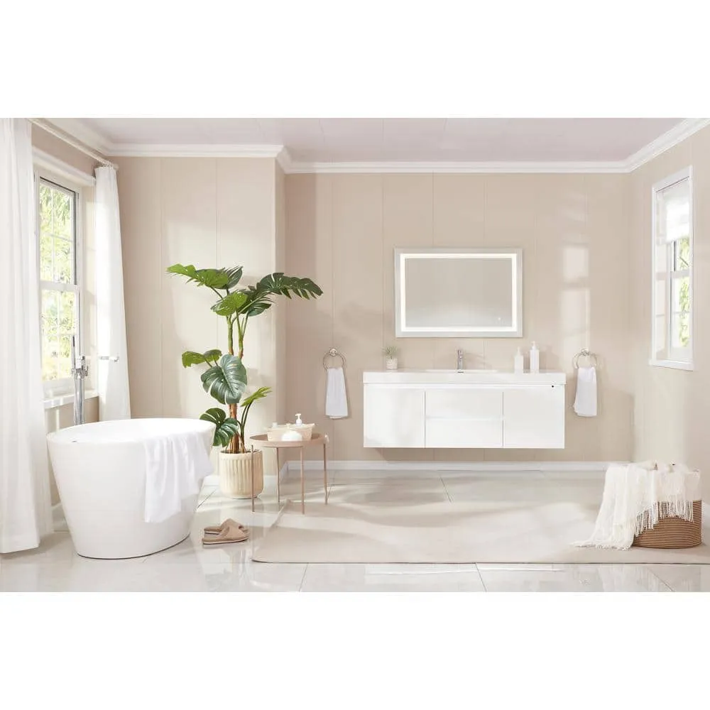 Vanity Art Calais 55 in. L x 32 in. W Acrylic Flatbottom Freestanding Bathtub with Center Drain in Pure White, photo 6 of 8