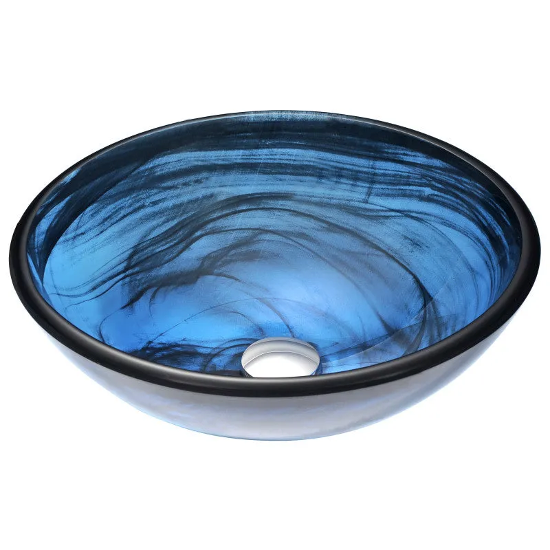 ANZZI Soave Series Deco-Glass Vessel Sink in Sapphire Wisp with Key Faucet in Brushed Nickel, photo 2 of 5