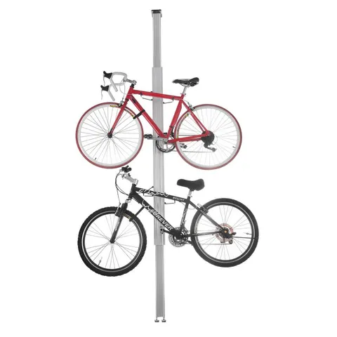 Silver 2-Bike Upright Tension Mount Garage Bike Rack