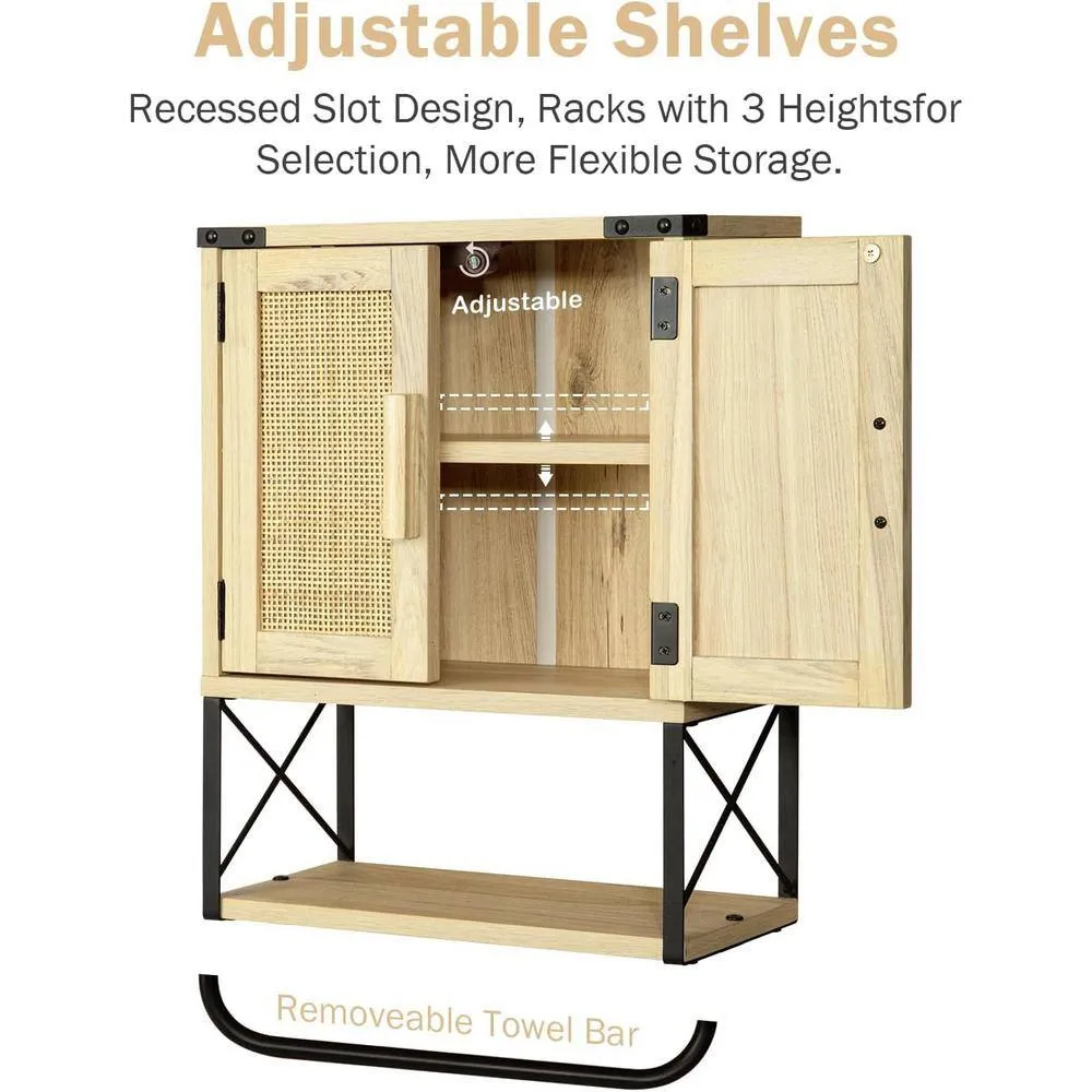 Adrinfly 15 in. W x 7 in. D x 23 in. H in Rattan Wood Ready to Assemble Upper Medicine Cabinet with Adjustable Shelf, photo 5 of 7