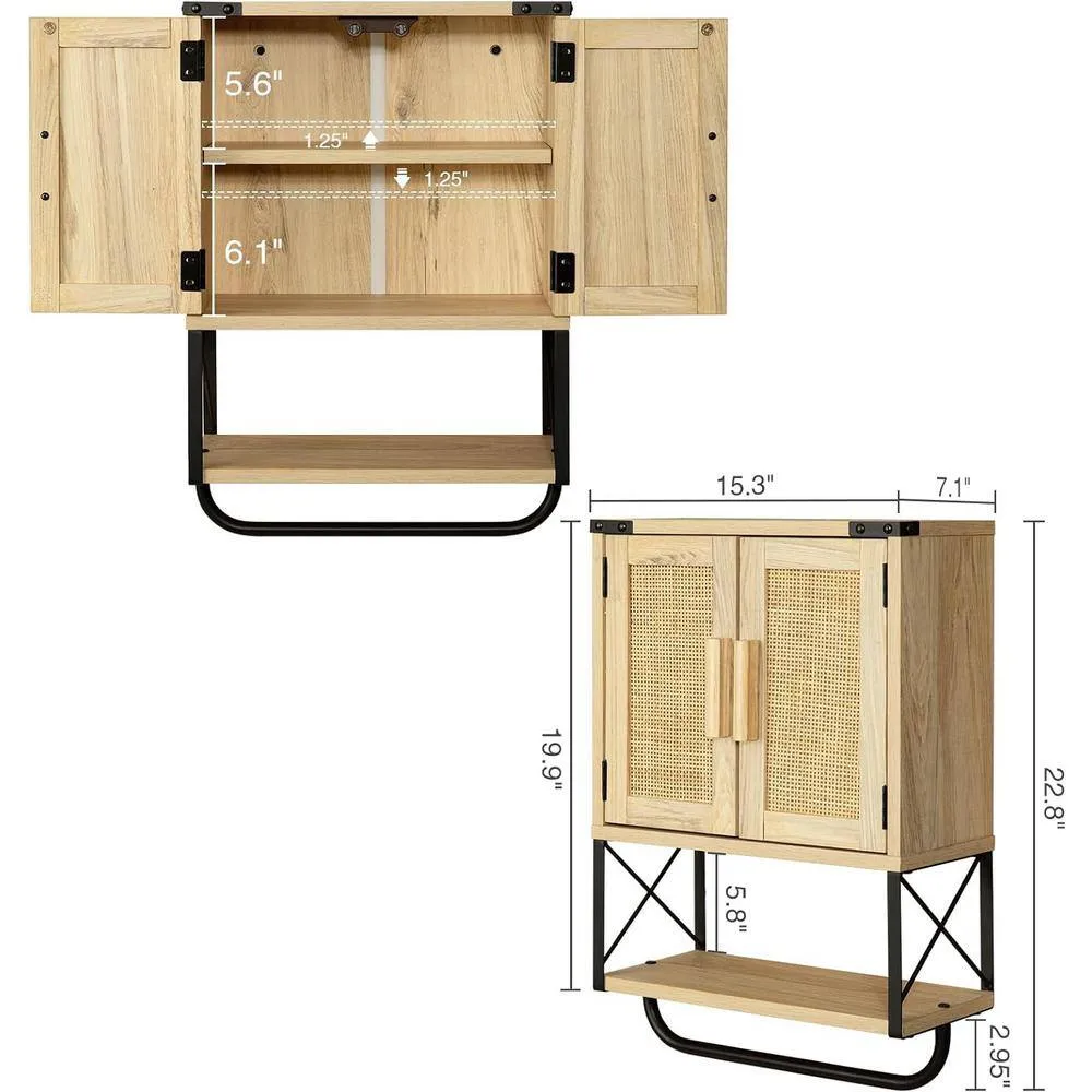 Adrinfly 15 in. W x 7 in. D x 23 in. H in Rattan Wood Ready to Assemble Upper Medicine Cabinet with Adjustable Shelf, photo 3 of 7