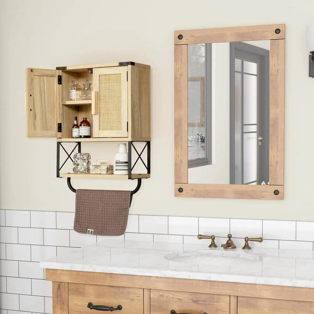 Adrinfly 15 in. W x 7 in. D x 23 in. H in Rattan Wood Ready to Assemble Upper Medicine Cabinet with Adjustable Shelf, photo 2 of 7